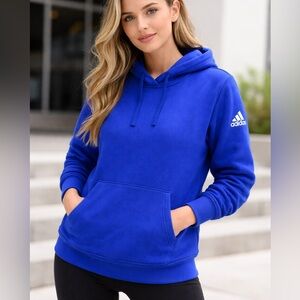Adidas Fleece Hoodie Royal Blue embroidered Logo‎ Pullover Women’s Size Small